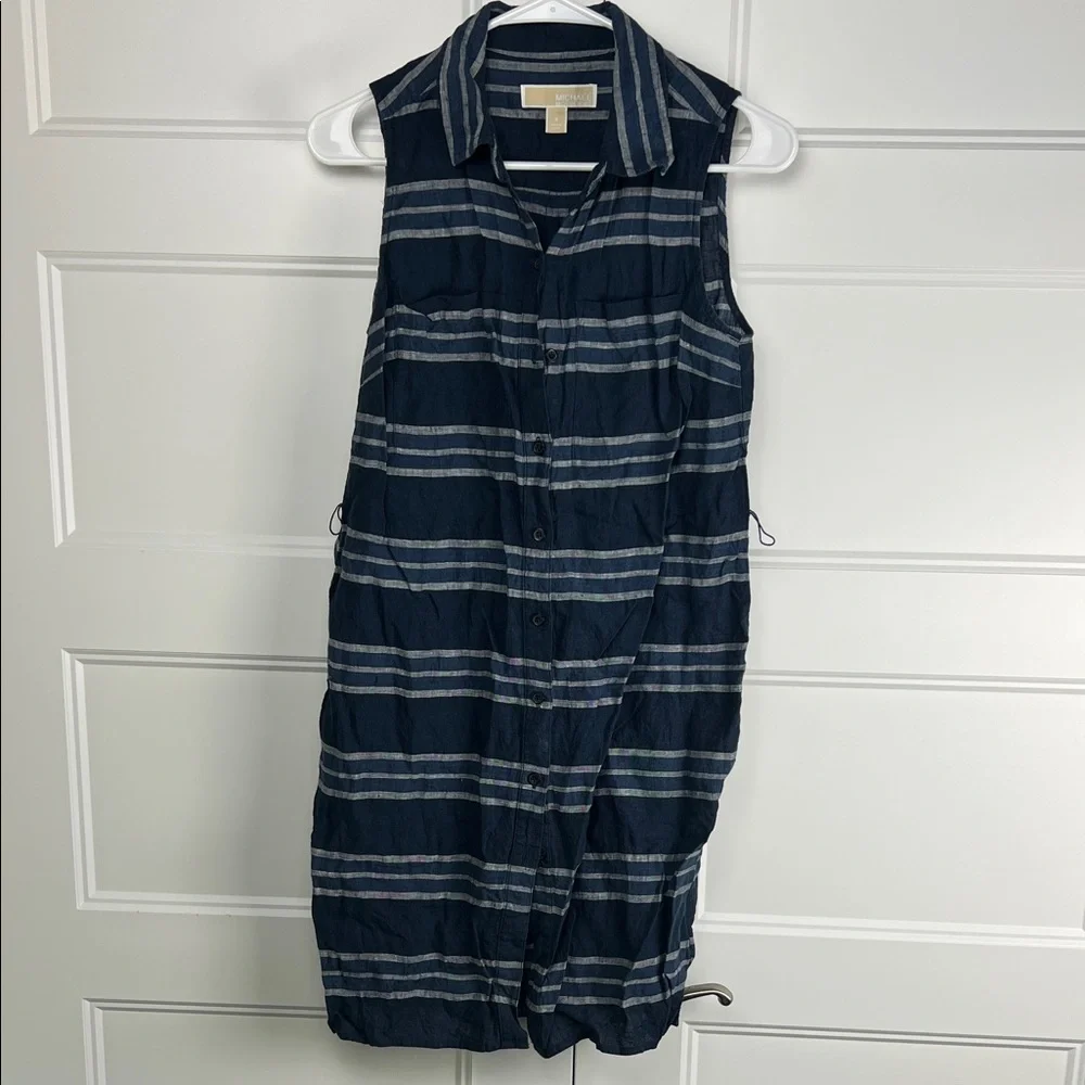 Michael Kors Navy Striped Midi Dress